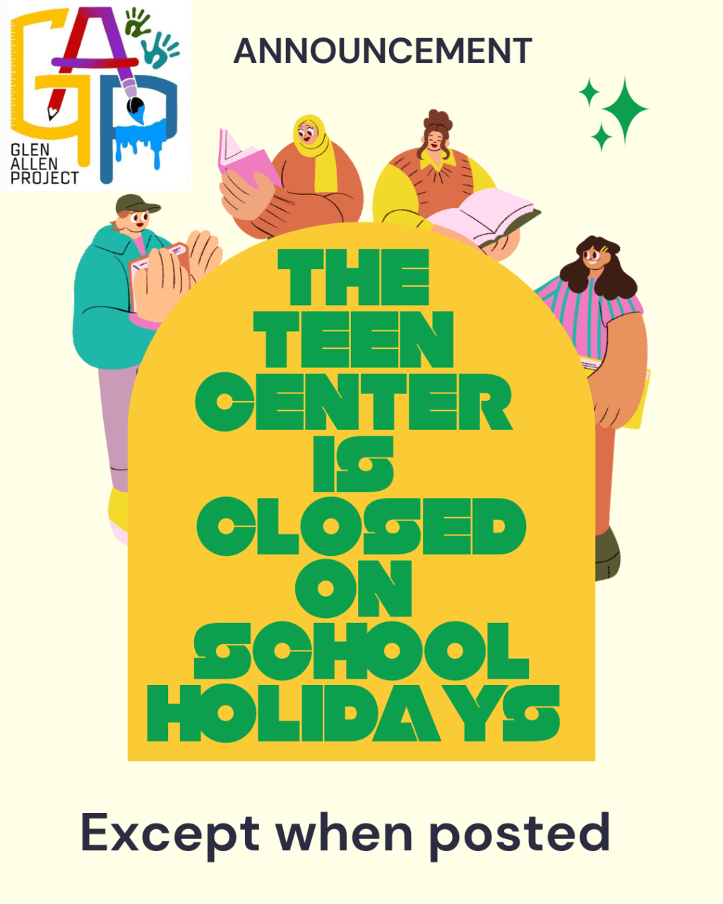 Teen Center Closed on School&nbsp;Holidays